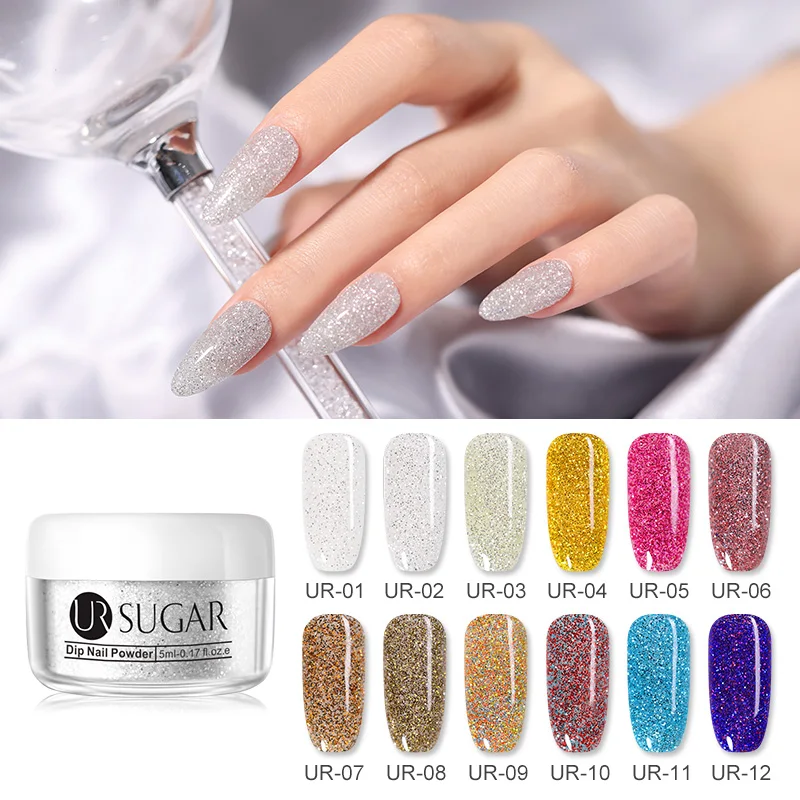 

UR SUGAR 5ml Glitter Dipping Nail Powder Colorful Shimmer Pigment Dust Dips Natural Dry Without Lamp Cure Nail Art Decoration