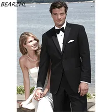 Летний мужской костюм Костюмы Под заказ черный смокинг для жениха современный костюм