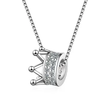 

New Crown Zircon Pendant Necklaces For Women Queen Wind Trend Short Clavicle Chain Choker 925 Sterling Silver Jewelry SAN61