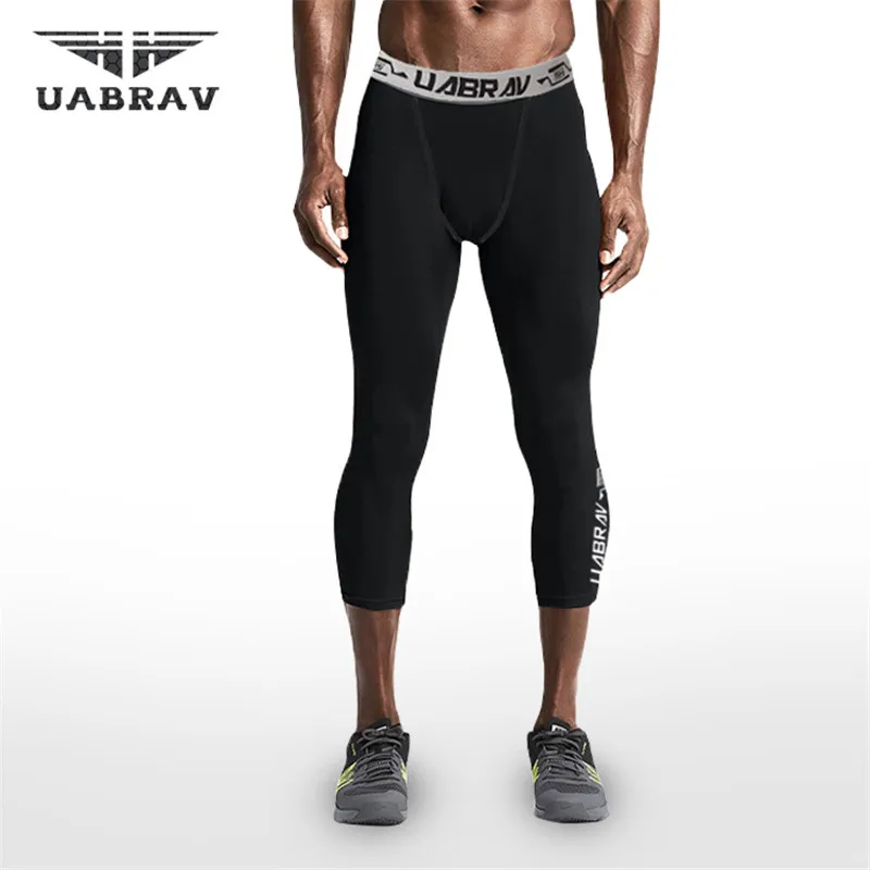 

UABRAV Black Men's Running Tights Compression Sport Leggings Gym Fitness Sportswear Training Yoga Pants for Men Capri Trousers