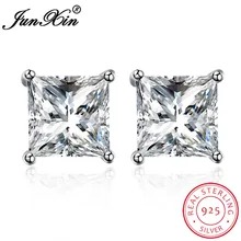 JUNXIN Женские Геометрические циркониевые серьги-гвоздики, настоящее 925 пробы, серебряные ювелирные изделия, модные Двухсторонние серьги для женщин, лучшие подарки