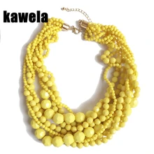 Free Shipping Yellow Statement Acrylic Beads Braided Choker Necklace