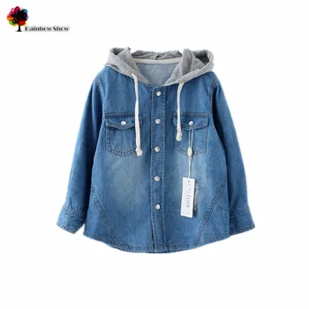 

New Children Clothing Spring and Autumn Boys Denim Hooded Long-sleeved Cotton Shirt Cowboy Shirt Children outwear
