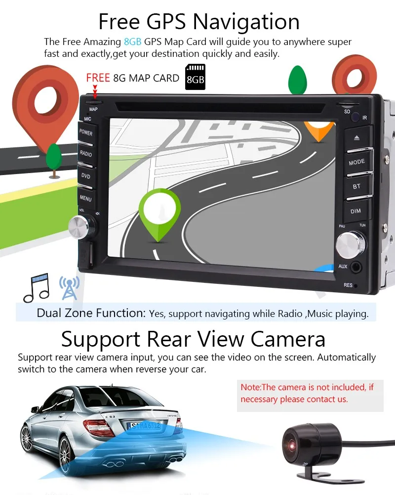 Discount Eincar Double din Car DVD Player GPS Navigation Touchscreen Auto Stereo Cam-in USB SD SWC Bluetooth&Free 8GB GPS Map Card&Remote 2