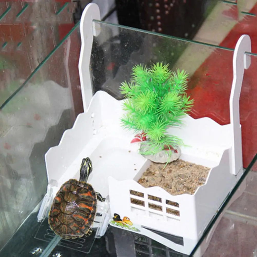

None Multi-fonctional Simulate Turtle Bask Platform with Ladder Stand Feed Box for Reptiles