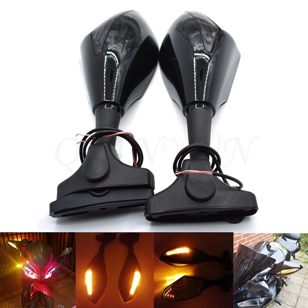 

Universal Motorcycle Rear View Side Wing Mirrors w/ LED Turn Signal Light For yamaha fz1 fazer fz6r fz8 xj6 fz6 mt-09 FZ-09