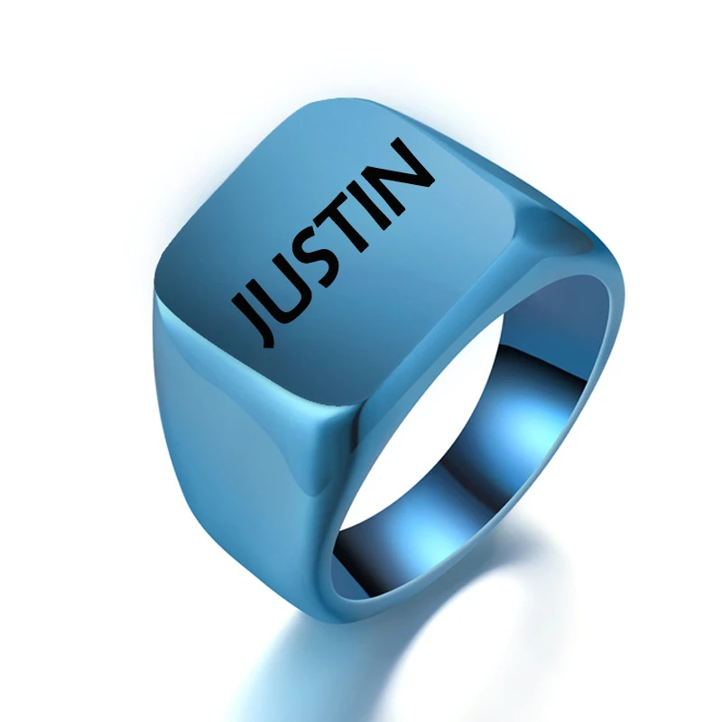 Customized Engraved Name Rings Stainless Steel Personalize Words Initials Letters Signet Ring For Men Women Wedding Gifts