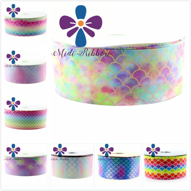 

NEW 16mm-75mm Mermaid Fish Scale Printed Grosgrain Ribbon/foe 50y/lot diy large cheer hair bow clip band gift wrapping supplies