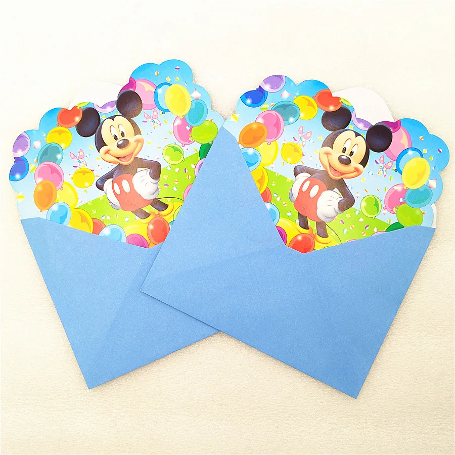  6pc Mickey Mouse Invitation Cards with Envelopes Kid Birthday Mickey Mouse Party Decoration baby sh - 32975128288