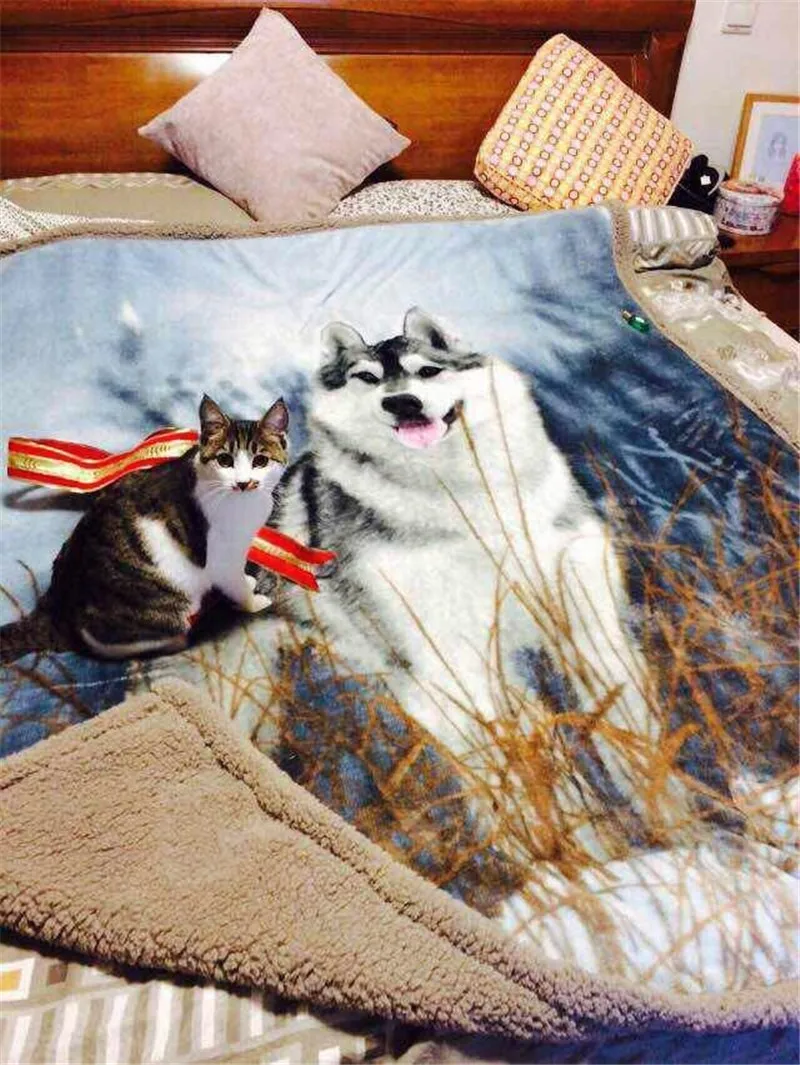 HUAMAO 3D Baskı Kurt Totem Için Süper Sıcak Fanila Polar Sherpa Peluş Çift Taraflı Battaniye Kanepe/Yatak/Seyahat yumuşak Atın Battaniye