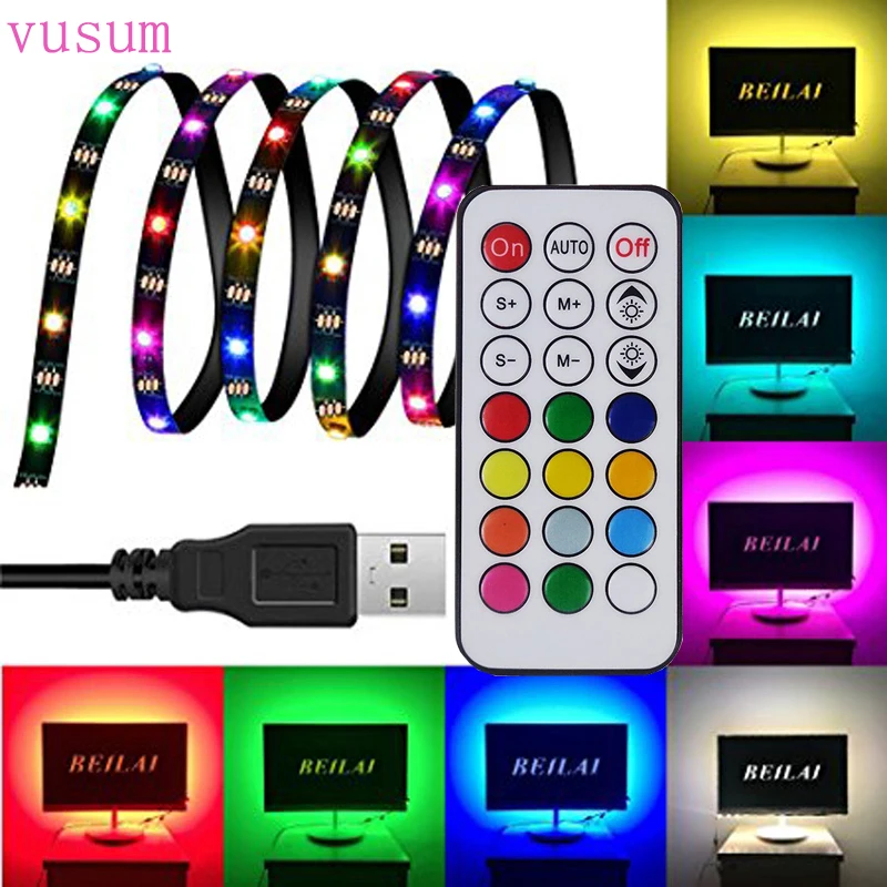 

DC 5 V 1m to 5m USB CONNECTED Strip 5050 60 LEDs/m WS2812B RGB 21Key RF Controller TV Lighting/PC/Laptop Background