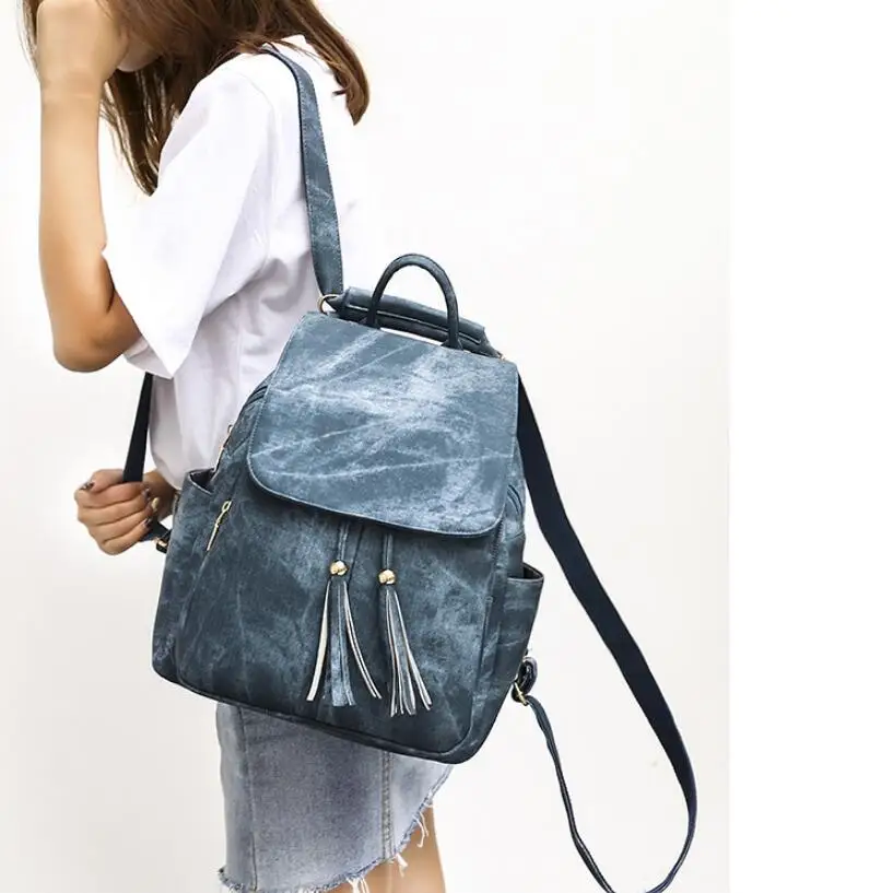 Модный комплект из 2 предметов, женский кожаный рюкзак, школьный ранец для девочек-подростков, женский рюкзак с кисточкой, Bolsas Mochilas