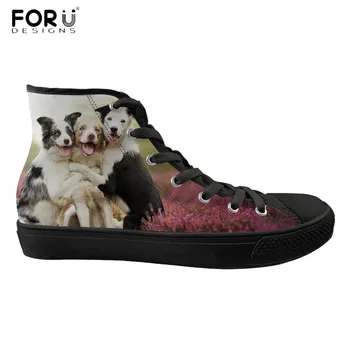 

FORUDESIGNS Famous Women Flats Animal Border Collie Floral Printed Classic Lace Up Canvas Vulcanize Shoes Leisure Women Sneakers