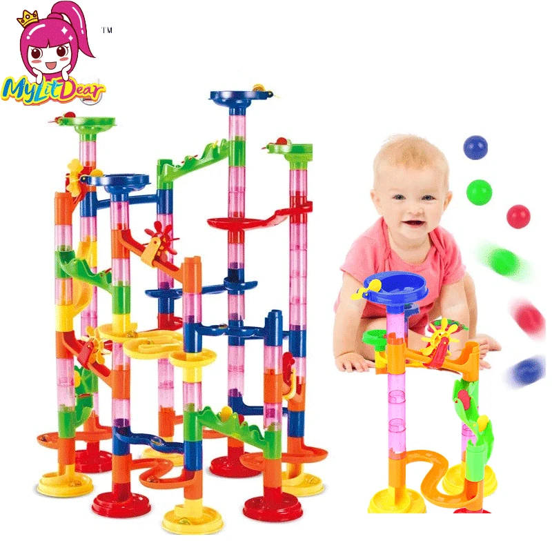 

Mylitdear 105pcs Creative DIY Marble Race Run Maze Balls Track Blocks Assembly House Construction Building Bricks Toy for Kids