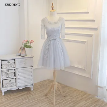 

Robe de soiree Stunning Silver gray A-line Formal Dresses Scoop Neckline Vestidos de festa With Lace Appliques Evening Dresses