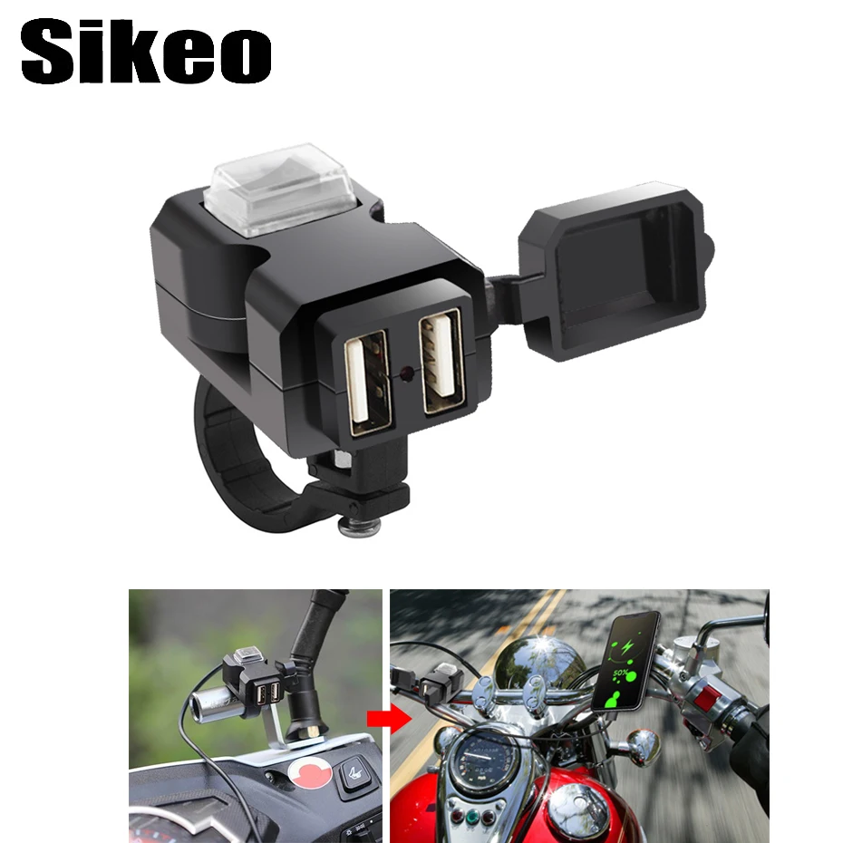 

Motorbike Dual USB Port 12V Waterproof Motorcycle Handlebar Charger 5V 1A/2.1A Adapter Power Supply Socket for Phone Mobile