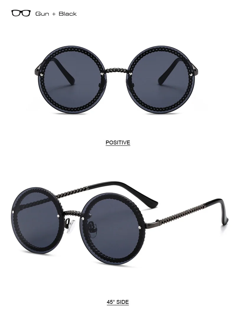 SHAUNA Модные металлические оправа с цепочкой Круглые Солнцезащитные очки без оправы для женщин