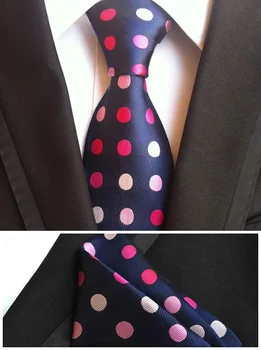 

8cm TOP Designer Formal Ties Set Gentlemen Fashion Dots Necktie Navy Blue with Red Pink Spots Pocket Square