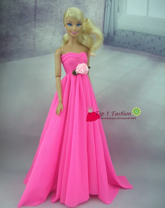 Розового цвета элегантность бисерным узором Вечеринка свадебное платье для куклы Барби