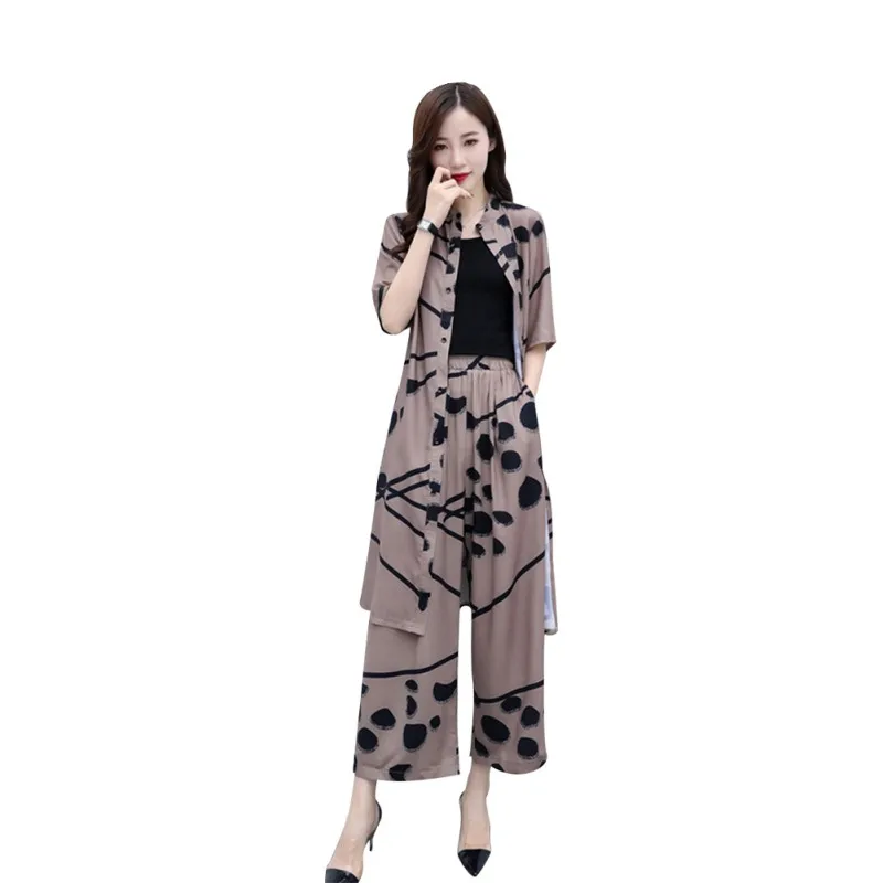 

Women Summer Fashion Casual Loose Cardigan Blouse And Straight-legged Pants Sets
