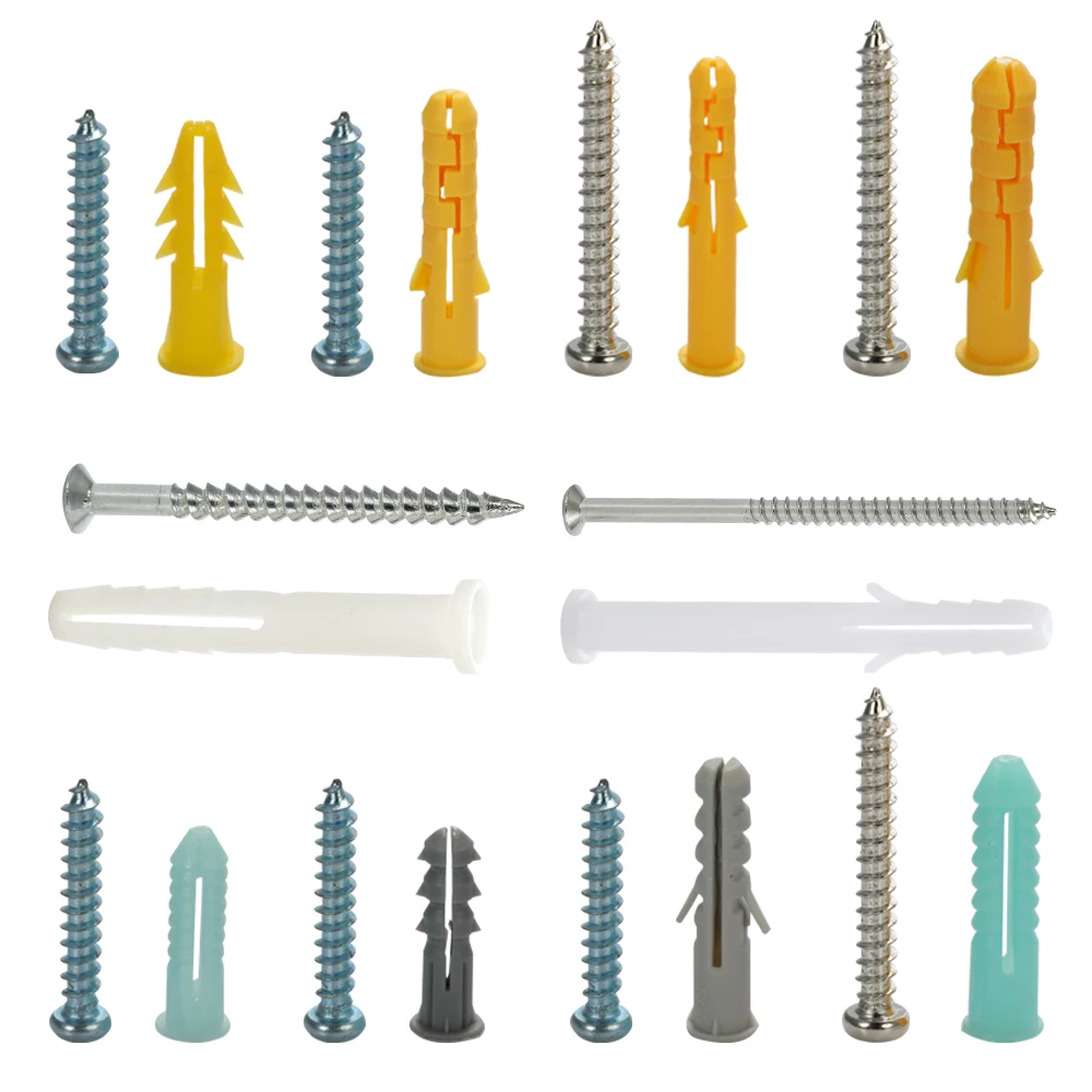 200pcs Self Drilling Screws Expansion Plastic Sleeve Assortment Set Kit
