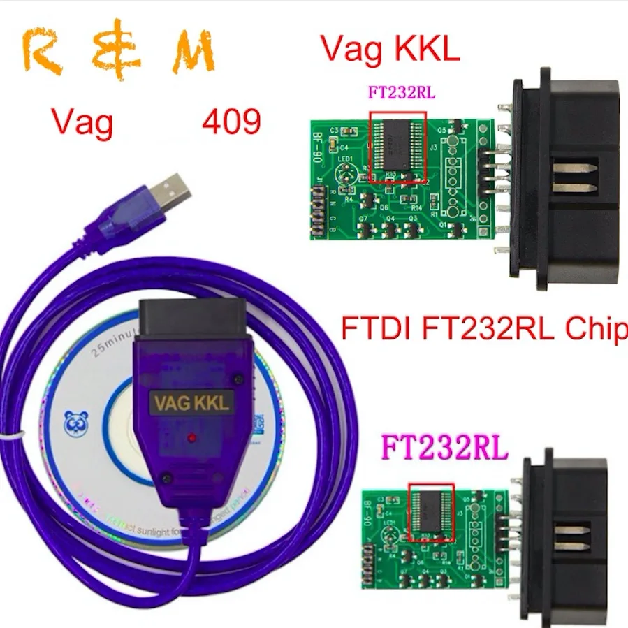 Лучший vag 409 kkl usb Диагностический кабель с оригинальной FT232RL PCB OBD2 USB для V.W. и Audi