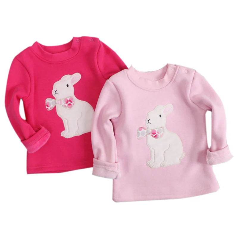 

Winter Girls T-shirt Kids Tops Blouse Tees Velvet Loose Cute Rabbit Bottoming Shirts Long Sleeve Children Clothes for 1-4years