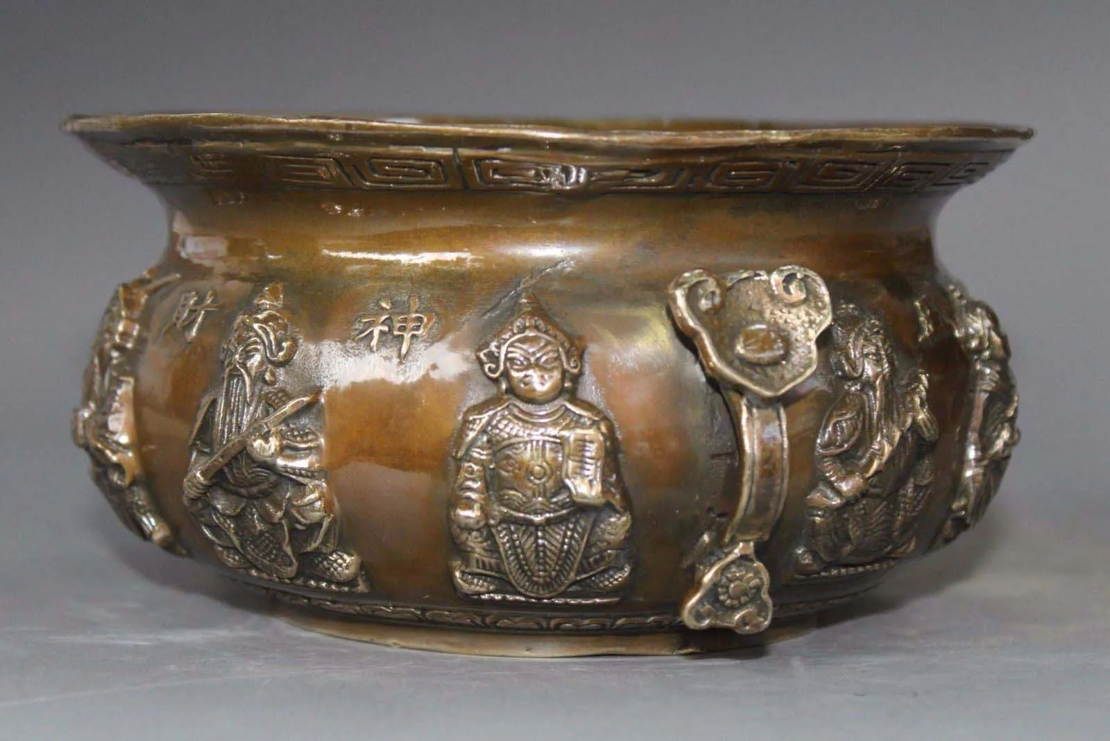 

Chinese copper Mammon Treasure Bowl Incense Burner Censer Statue