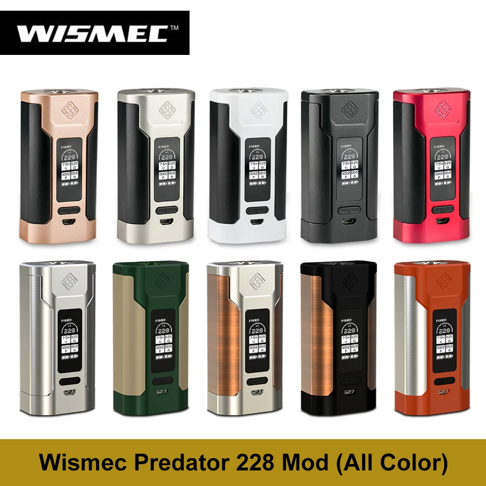 New Color Original Wismec Predator 228 Mod Kit 1-228W Box Mod fits Elabo Tank NS Triple Coil Electronic Cigarette Hot Sale