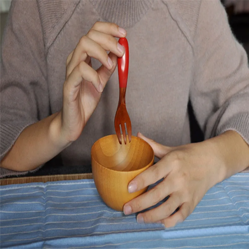 Wooden Spoon Fork Bamboo Kitchen Cooking Salad Fruit Fork Utensil Tools Soup-Teaspoon Tableware Natural Wood Cutlery 20JY171