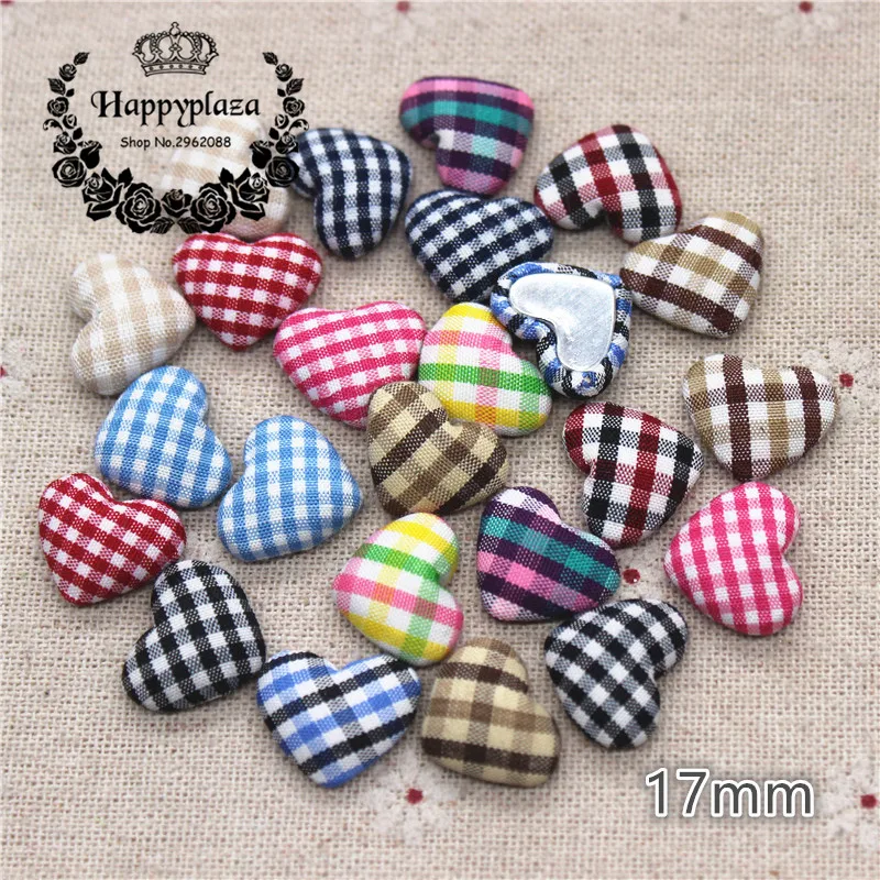 

50pcs 17mm Mix Colors Lattice Fabric Covered Heart Buttons Home Garden Flatback Cabochon Crafts Scrapbooking DIY