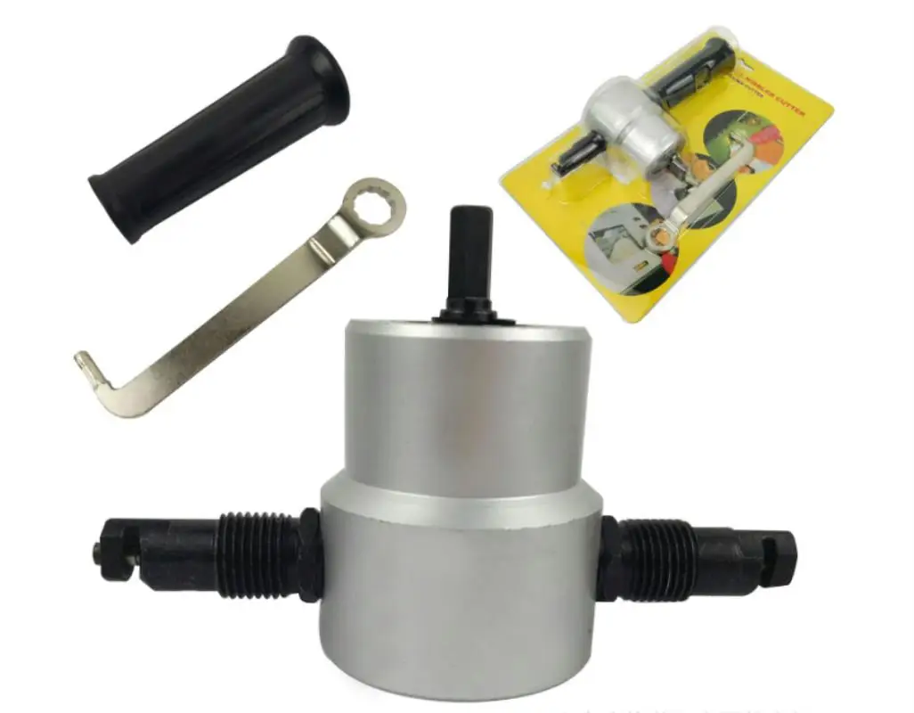 

Sheet Nibbler Saw Cutter Tool Double Head Nibbler Sheet Metal Cut Drill Attachment Free Cutting Tool Metal Cut