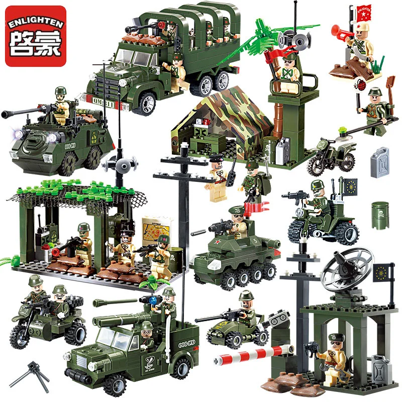 

Enlighten Military Blocks 937+pcs Boys Educational Blocks Army Cars Helicopter Air Weapon Tank Building Blocks Toys For Children