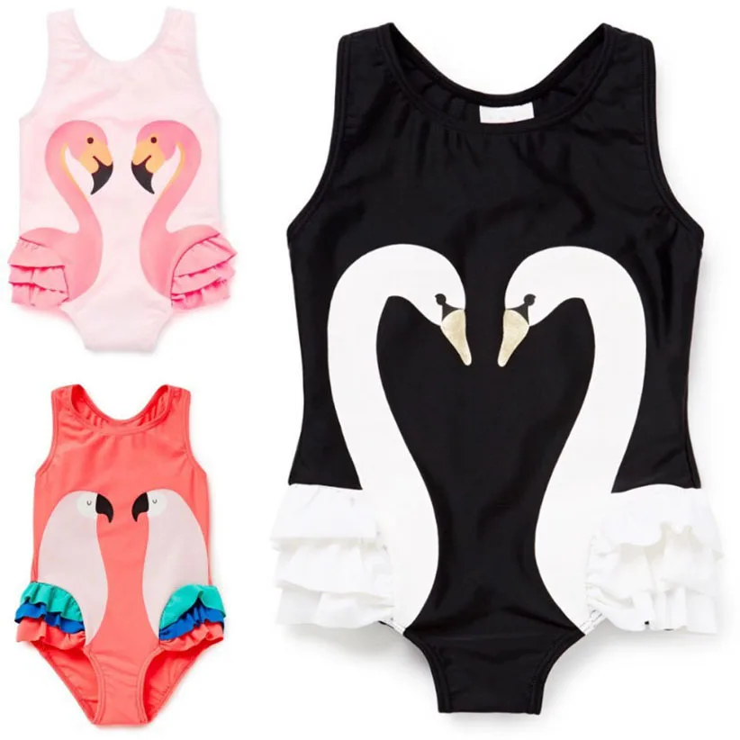 

New Girls One Piece Swimsuit Baby Swimwear Children Bathing Suit Cute Kids Monokini Swan Flamingos Beach Wear Summer Top badpak