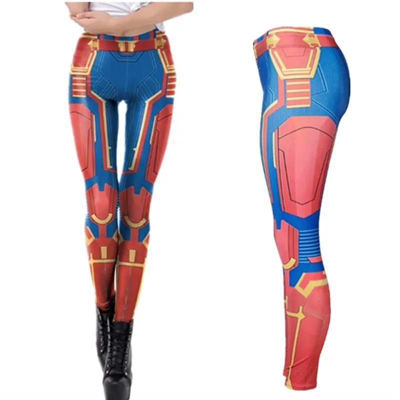 

Halloween Adult Women Royal Ms.Captain Marvel Carol Danvers Superhero Costume Pants Tights Elastic Legging 3D Print Pants