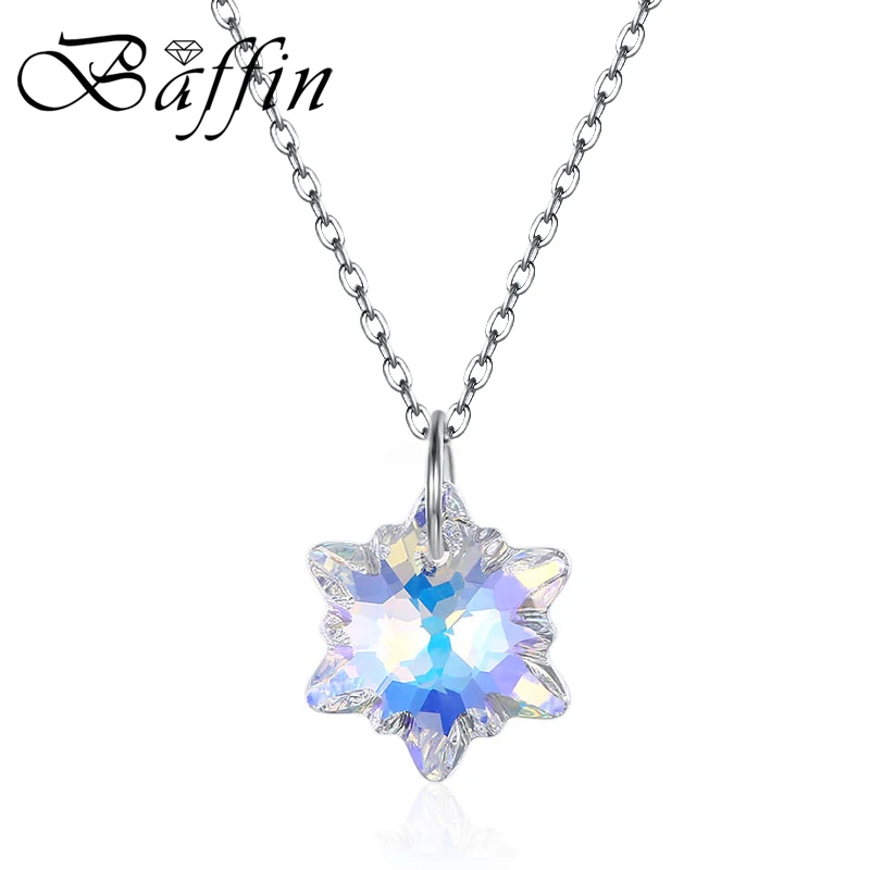 

BAFFIN Crystals From Swarovski Cute Christmas Jewelry Snowflake Pendant Necklace For Women Girls Gift Silver Color Chain Collar