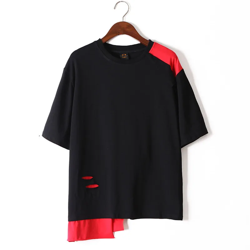 

just.be.never hip hip women summer T shirt short sleeve black white splice panelled irregular loose harajuku women hip hop tops