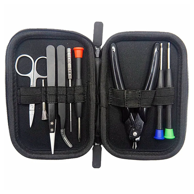 

9pcs/lot Mini Vape Tool Kit Bag Tweezers Pliers Wire Vape Band Coil Jig Cotton Electronic Cigarette Accessories