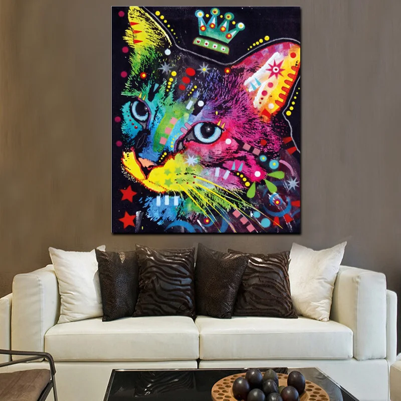HD Print Abstract Watercolor Abstract Cat Oil Painting on Canvas Pop Art Animal Wall Picture For Living Room Sofa Cuadros Decor