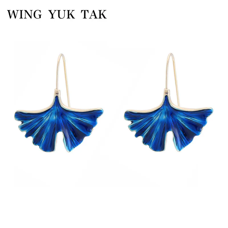 

wing yuk tak Romantic Metal Leaves Hoop Earrings for Women Fashion ZA Charm Colorful Boho Earrings Female Enamel Jewelry
