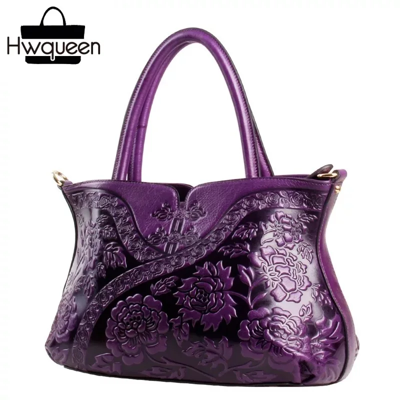 Китайский Чонсам дизайнерский женский цветок сумки из натуральной коровьей кожи женская большая сумка на плечо леди тисненый фиолетовый кошелек