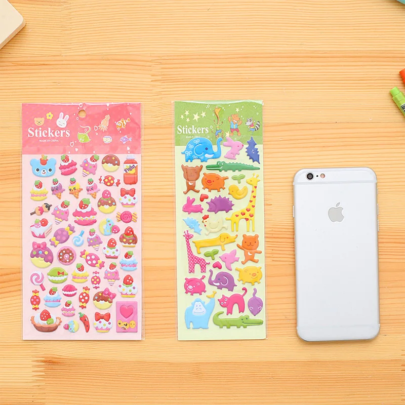 1 лист 2018 Лидер продаж Симпатичные 3D Животные фрукты пузырь из ПВХ, для книг наклейки для дневника Скрапбукинг мобильный стикер для