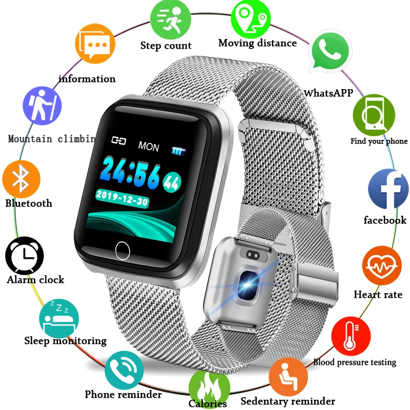 

Sport Smart Watch Men high-end stainless steel gold-plated case Pedometer Heart rate Monitor BANGWEI Waterproof Smartwatch + Box