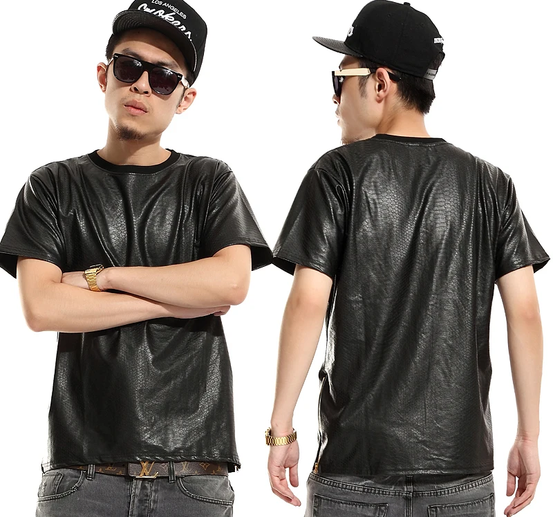 men t shirts fashion 2016 summer snake crocodile skin pure black streetwear short sleeve T shirt