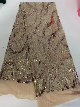 

2019 high quatily french lace fabrics Latest 3 d appliques tulle mesh lace fabric with sequins nigeria lace 5 yards