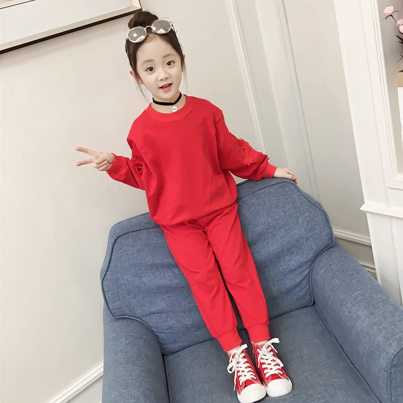 

Boutique Kids Clothing Set 2018 Girls Sports Suits Autumn Long Sleeve Solid Sweatshirt + Pant 2pcs Teenage Kids Clothes School