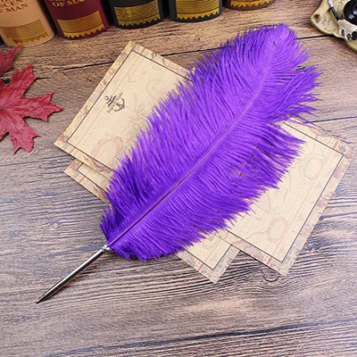 Шариковая ручка с перьями страуса 11 цветов для свадебного подарка, офисные школьные принадлежности, авторучка - Цвет: Сливовый
