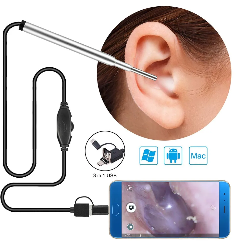 In-Ear Mini медицинская эндоскопическая камера 3,9 мм USB эндоскоп Инспекционная камера для OTG Android телефон ПК Ухо Нос бороскоп