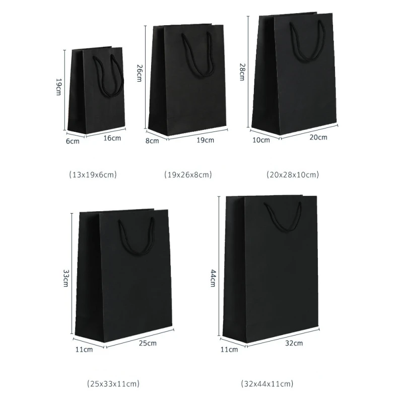 10 шт Черный картонный бумажный пакет с веревкой для покупок одежды обуви бумажные пакеты для ювелирных изделий окружающей среды