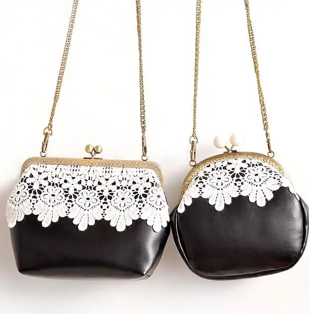 

New Hasp Lace Chain Flower Vintage Elegant Brief Black Bag Mini Bags Messenger Mouth Gold Bags Lace Handbags Women's Lady Bag